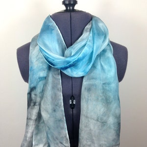 Cerulean Blue Silk Scarf ~ Hand Painted Silk Scarf, Scarf to wear at Winter Weddings, Xmas Presents for Mom, November Fashion Trends for her