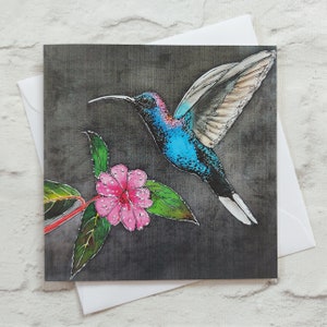 Hummingbird Card ~ Plastic Gratis Kaart, Hummingbird Geschenken, Tropische Vogelkaart, Exotische Vogel Wenskaart, Kaarten voor mannen, Vogelminnaarkaarten