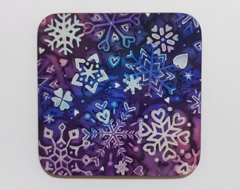 Snowflake Coaster ~ Snowflake Home Decor, Blue and Purple Christmas Decor, Snowflake Table Decor, Small Stocking Filler, Festive Coaster Set