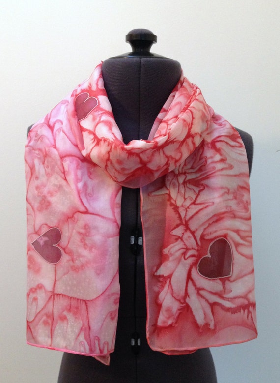 Peach Silk Scarf ~ Heart Print Silk Scarf, Coral Wedding  display picture 1