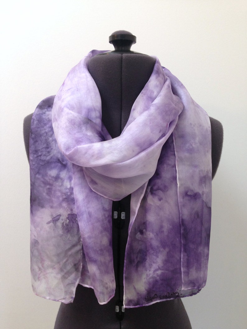 Lilac Silk Scarf Hand Painted Silk Scarf, Womens Purple Accessories, Violet Silk Shawl, Amethyst Headscarf, Lavender Gifts for her, image 1