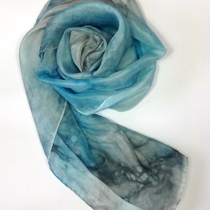 Cerulean Blue Silk Scarf Hand Painted Silk Scarf, Scarf to wear at Winter Weddings, Xmas Presents for Mom, November Fashion Trends for her image 2