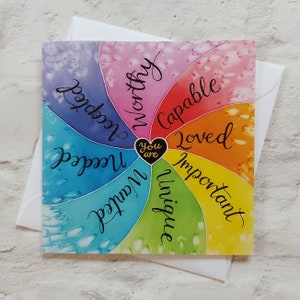 Cartão Você é Amado, Cartão Galentines, Cartão de Amor Próprio, Impressão Positiva do Corpo, Cartão Pensando em Você, Cartão Motivacional, Citação Arco-Íris