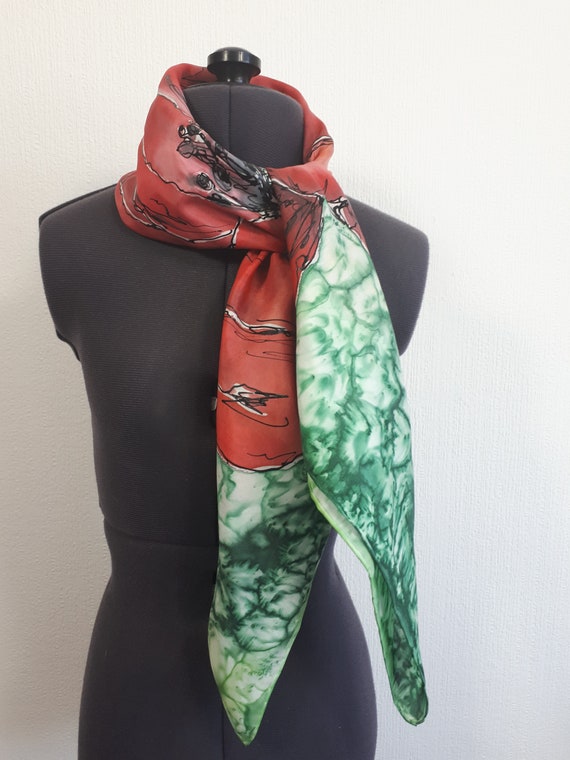Blue Poppy With Red Metallic Print Scarf Scarves Shawl Remembrance Day gift