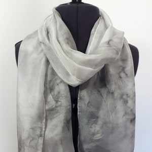 Hand Painted Light Grey Silk Scarf: Marble Design