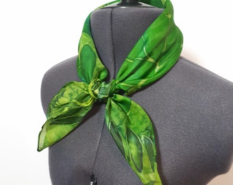 Jungle Leaves Scarf ~ Green Leaf Silk Scarf, Womens Green Scarf, Green Bandanna, Emerald Green Scarf, Autumn Silk Scarf, Green Square Scarf