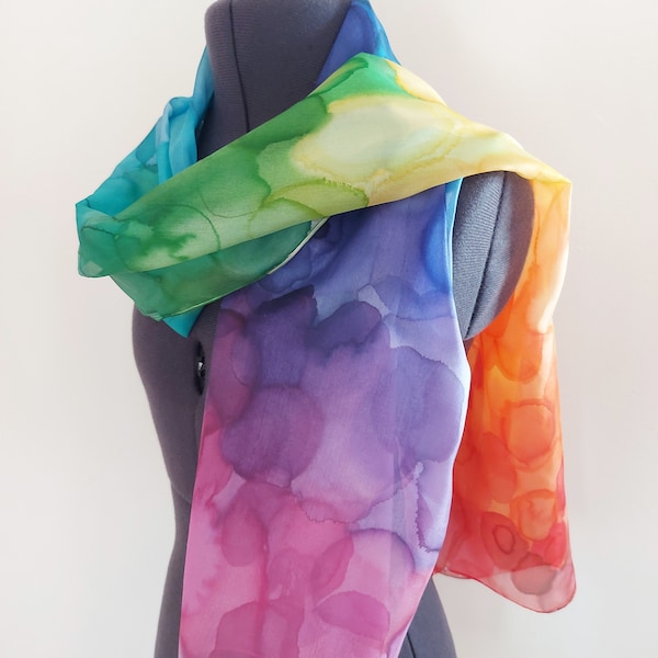 Rainbow Silk Scarf ~ Hand Painted Silk Scarf, Multicoloured Accessories, Multicolor Scarf, Modern Silk Scarf, Boho Scarves,  Colourful Shawl