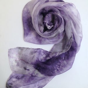 Lilac Silk Scarf Hand Painted Silk Scarf, Womens Purple Accessories, Violet Silk Shawl, Amethyst Headscarf, Lavender Gifts for her, image 2