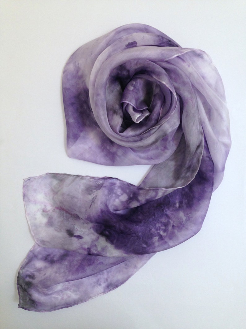 Lilac Silk Scarf Hand Painted Silk Scarf, Womens Purple Accessories, Violet Silk Shawl, Amethyst Headscarf, Lavender Gifts for her, image 2