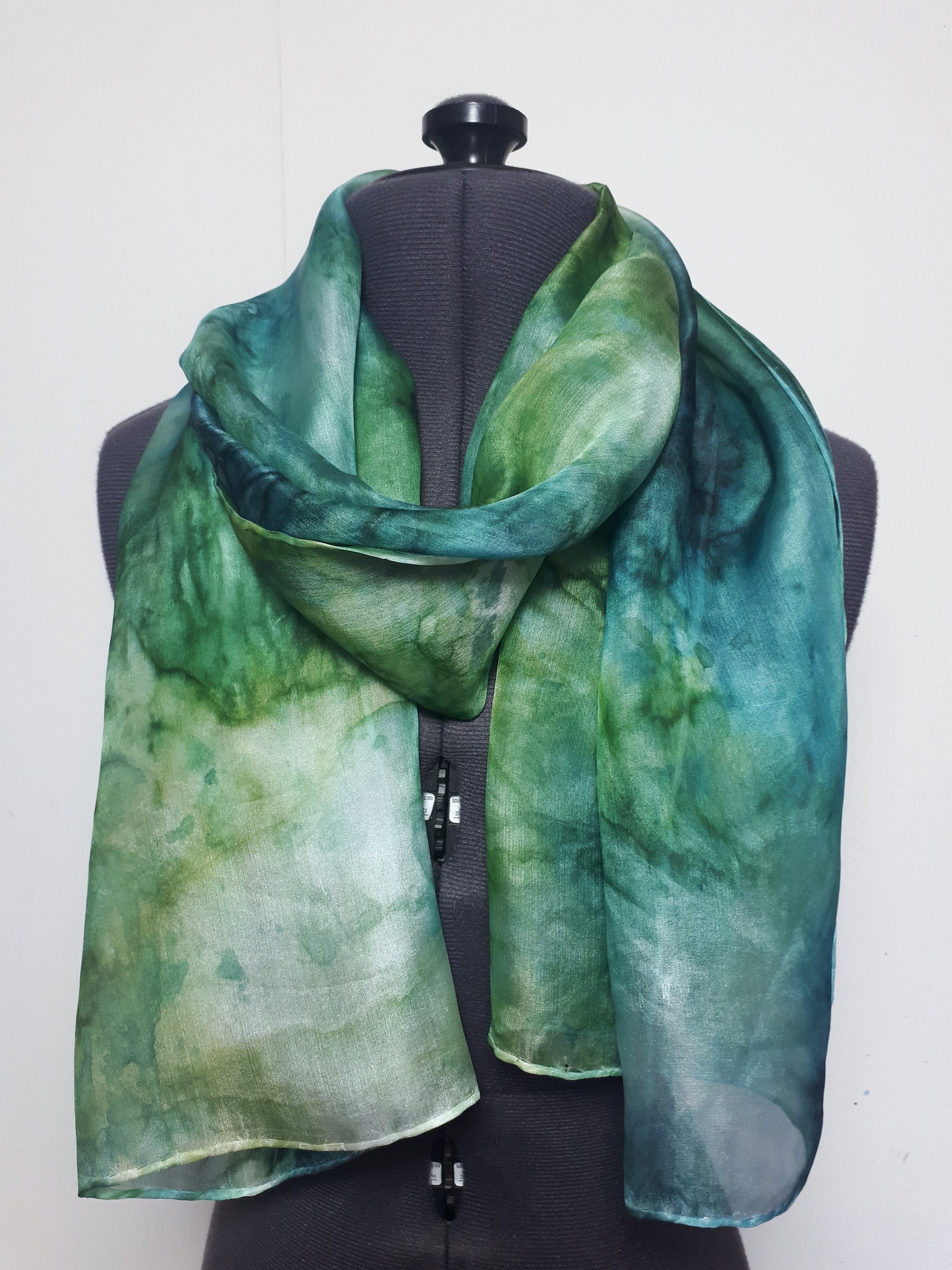 Turquoise Silk Scarf Green and Blue Scarf Womens Green