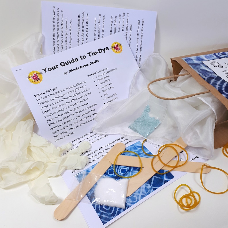 Tie Dye Silk Scarf Kit Womens Craft Kit, Childrens Craft Kit, Shibori Tie-Dye Set, Adults Craft Kit, Tie Dye Crafts, Festive Art Gift image 4