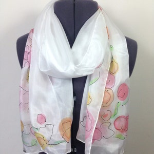 Sweet Pea Silk Scarf ~ Hand Painted Silk Scarf, Unique Presents for her, Birthday Gifts for her, Beach Accessories, Scarf to wear at wedding