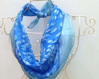 Square Blue Scarf ~ Blue Silk Headscarf, Blue Silk Scarf, Custom Silk Bandanna, Navy Accessories, Womens Square Headscarf, Gift for Mum