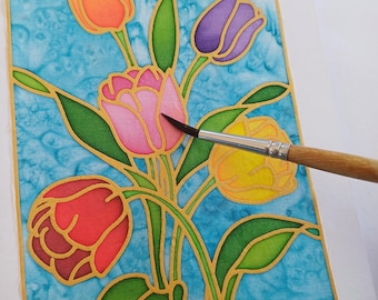 Silk Painting Kit - Flower Theme. Pre-Outlined Silk Cards Kit, Learn to  paint set, Childrens and Adults Craft Kit, Beginners Craft Kit