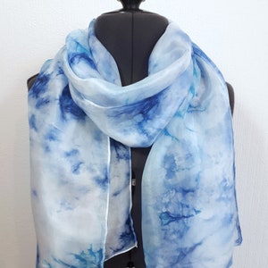 Sky Blue Scarf ~ Spring Silk Scarf, Mothers Gifts for her, Baby Blue Scarf, Summer Wedding Outfit, White and Blue Scarf, Aquamarine gift