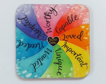 Onderzetter You Are Loved: Rainbow Pride Positief citaatcadeau