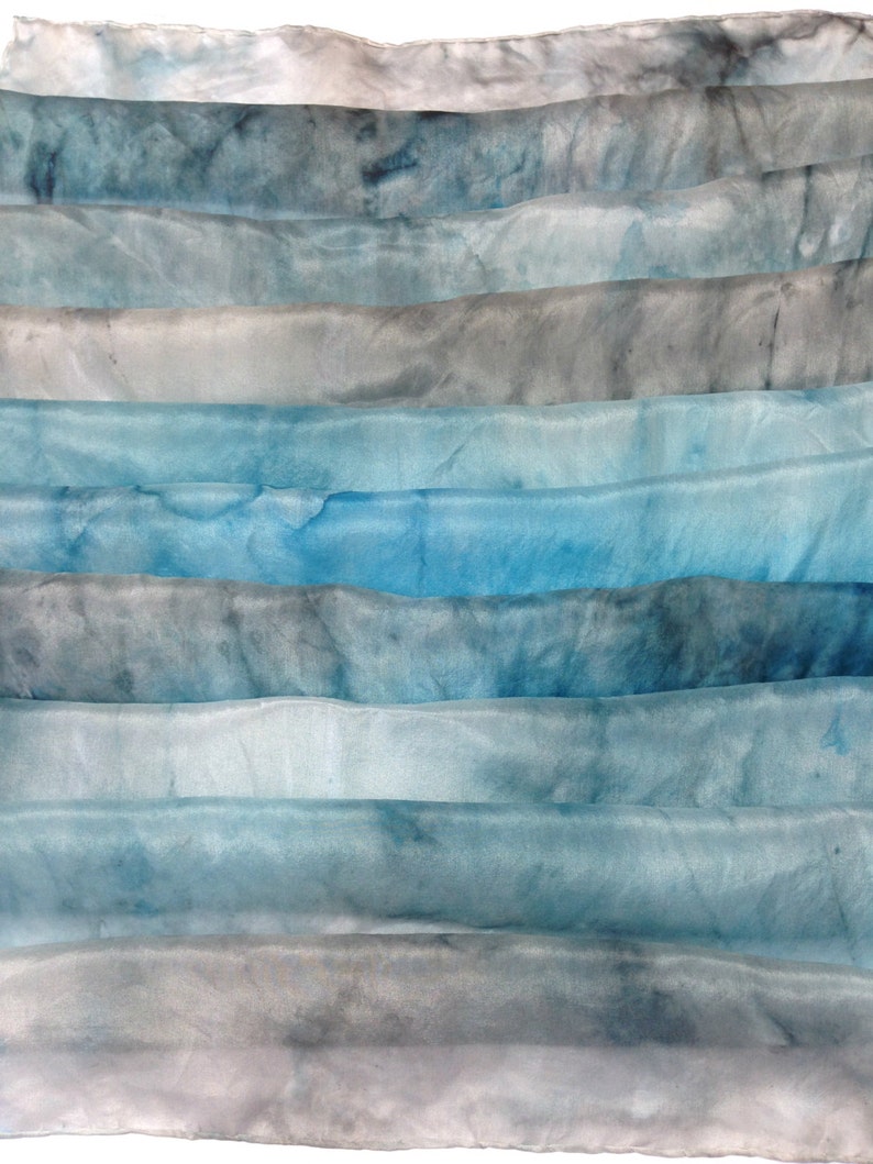 Cerulean Blue Silk Scarf Hand Painted Silk Scarf, Scarf to wear at Winter Weddings, Xmas Presents for Mom, November Fashion Trends for her image 3