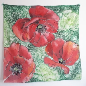 Poppy Silk Scarf ~ Poppies Square Scarf, Red Poppy Accessories, Red Floral Shawl, Poppy Accessories, Remembrance Day, Large Square Scarf
