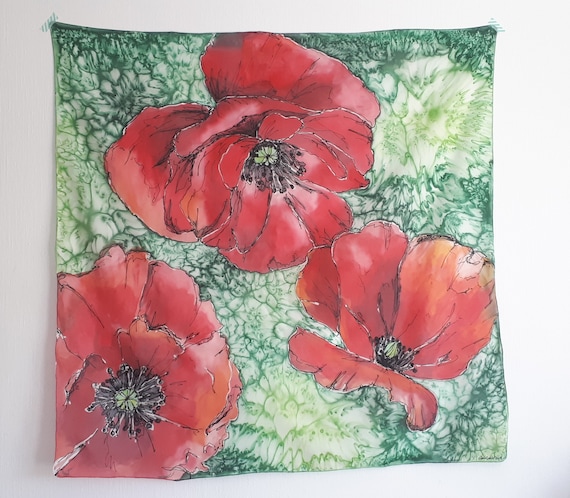Poppy Silk Scarf Poppies Square Scarf Red Poppy - Etsy