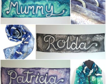 Personalized Hand-Painted Silk Scarf: Custom Name Shawl