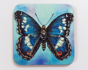 Butterfly Coaster ~ Purple Emperor Butterfly Art, Blue Butterfly Gifts, Butterflies Coaster Set, Butterfly Accessories, Insect Home Decor