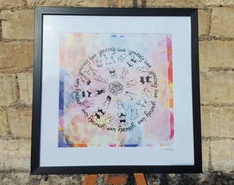 Love Yourself Framed Print: Body Positive Feminist Art (17x17 inches)
