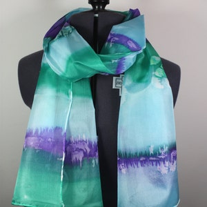 Turquoise Silk Scarf ~ Hand Painted Silk Scarf, Teal Accessories, Womens Blue Fashion, Aquamarine Shawl, Presents for Mom, Gifts For Her