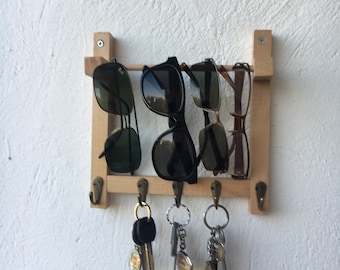 Sunglasses Holder and Key Rack ,Wall Eyeglass Display Wall Mount Storage wood  Art   Key Holder  Sunglasses Organizer Key  Rack  Rustic Art