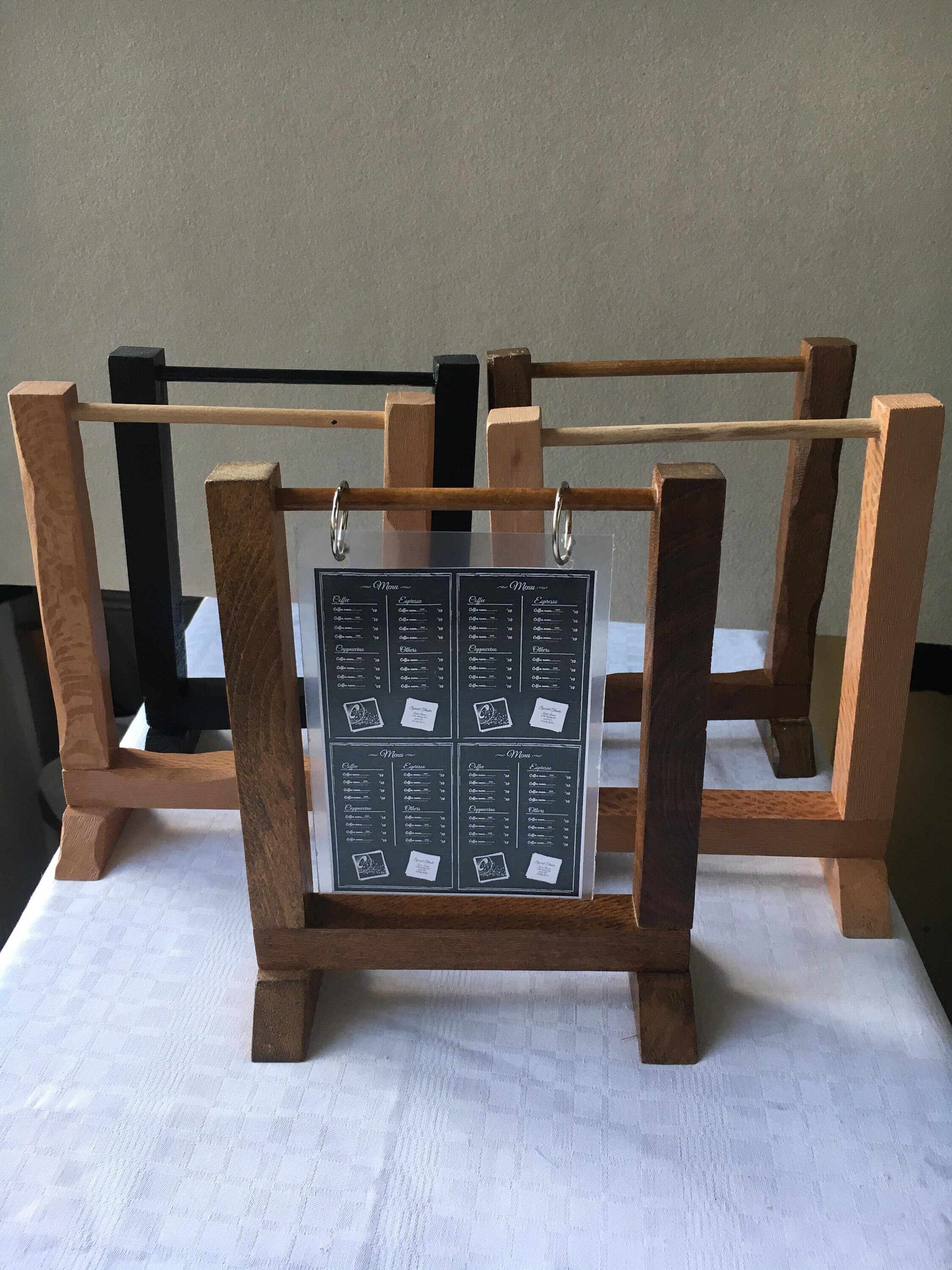 thumbnail image 2 of A5 Walnut Wood Sign Holder Vertical Table Card Flip Display 6 Pages-12 Sides,T Double Sided Flyer Display Frame With Base,Table Card For Picture Paper Store Office Menu Retail Show Fair (6x8 2 of 10