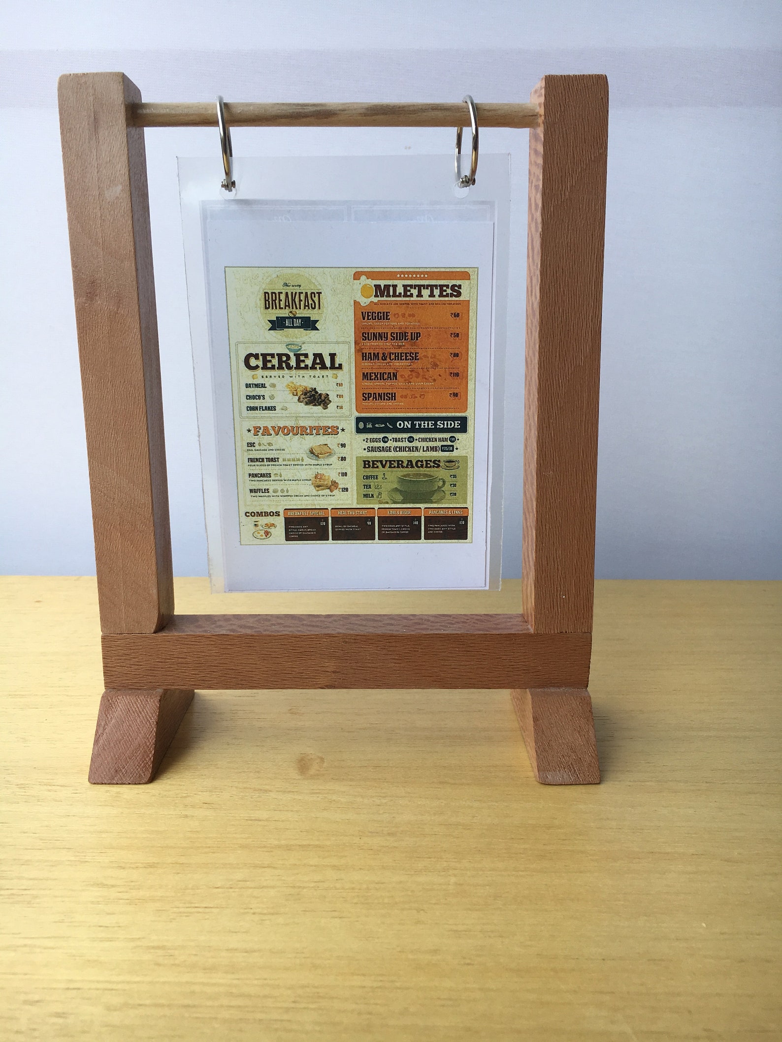 Menu Stand Wooden Double Post Menu Holder Flip Menu Organizer Menu