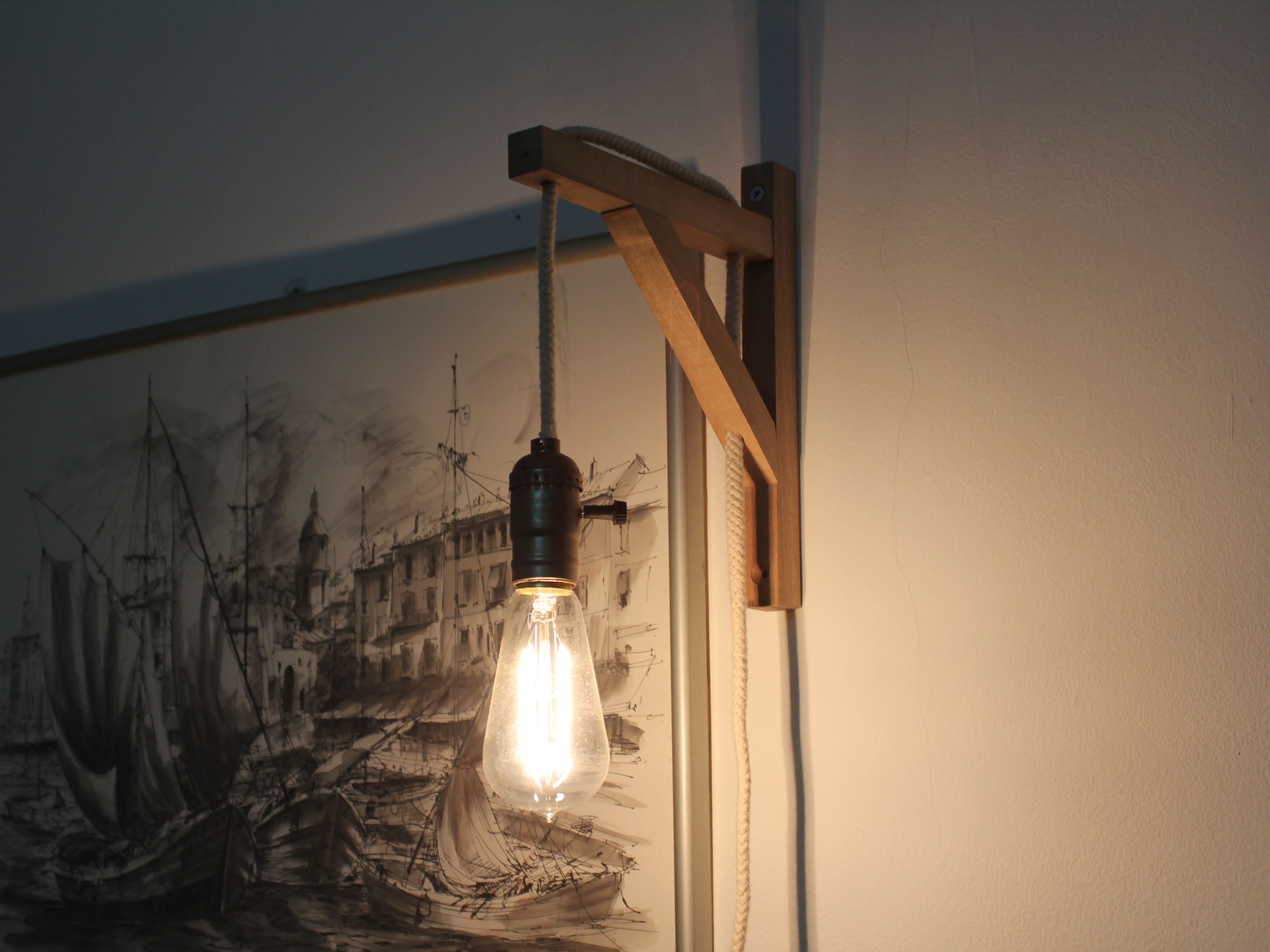 Rustic Task Sconces Rustic Wall Sconce Wood Lamp Rustic Lighting Rustic Lamp With Rope ...