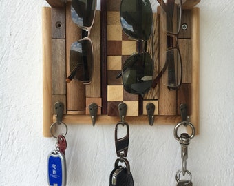 sunglasses holder and key rack wall eyeglass display wall mount storage Reclaimed wood  Art   Key Holder