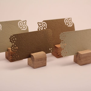 Juego de 10 portatarjetas de madera de roble Portatarjetas de madera Portatarjetas de mesa Portatarjetas de boda Soportes para menús Portatarjetas de madera