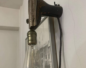 Antique Sewing Machine  Lamp Vintage  Sewing Machine Lighting Steampunk light industrial lighting Metal Art Unique wall mount lamp Edison