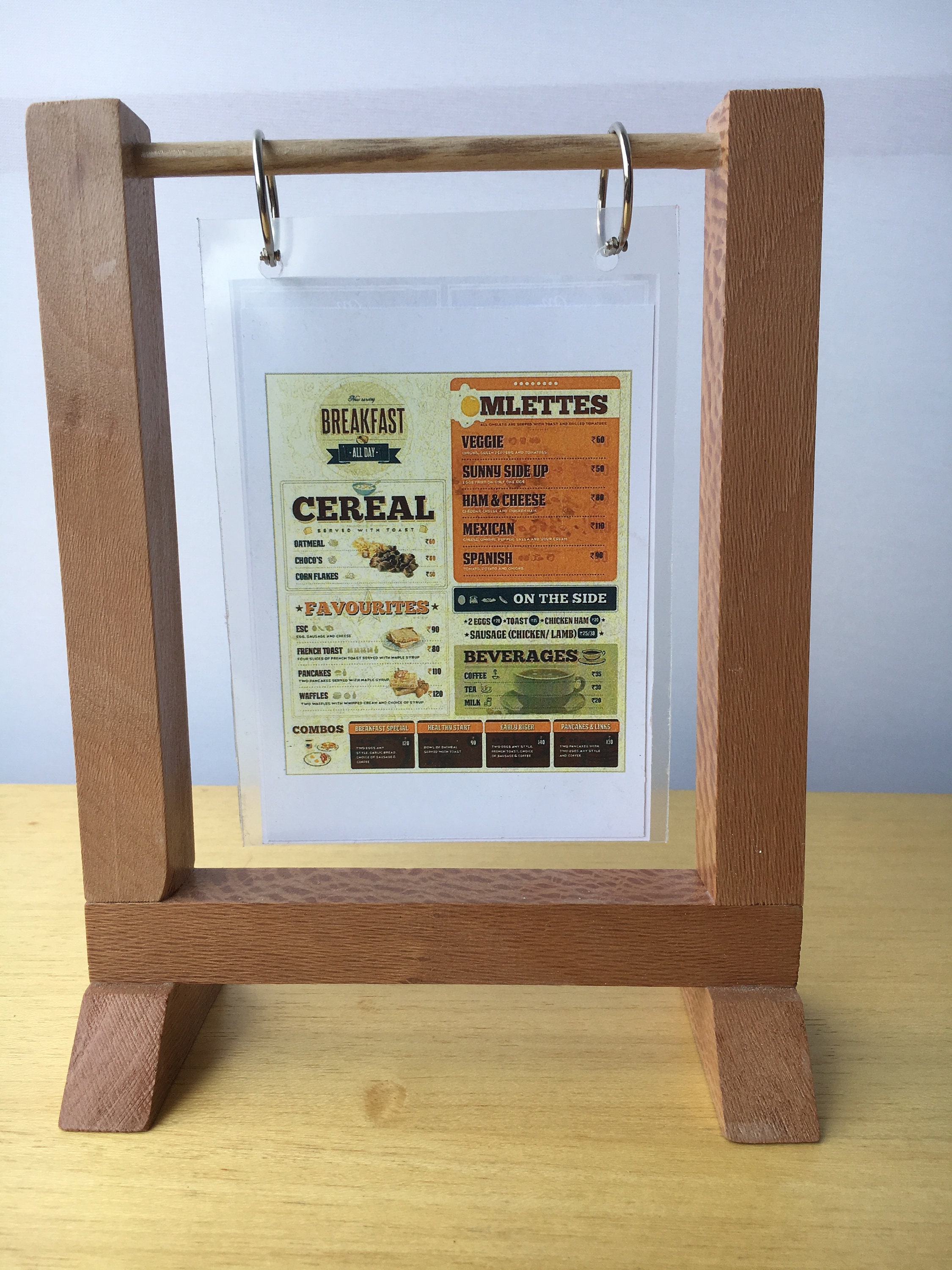 Menu Stand Wooden Double Post Menu Holder Flip Menu Organizer Menu