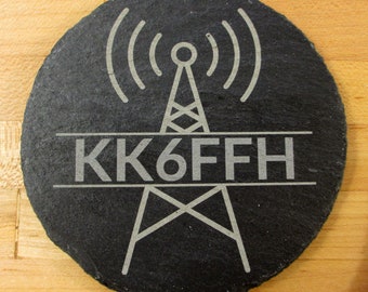 Custom Engraved Ham Radio Slate Coaster: Personalized Call Sign Gift