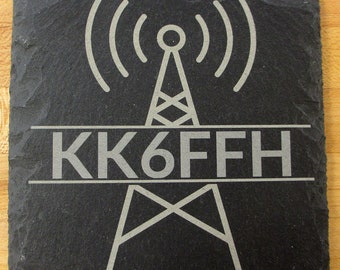 Custom Engraved Ham Radio Slate Coaster: Personalized Call Sign Gift