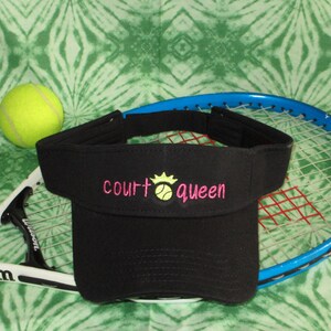 Embroidered &quot;Court Queen&quot; Tennis Visor: Comfy Cotton