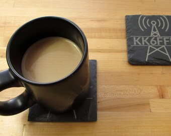 Custom Engraved Slate Coaster: Ham Radio Operator Gift