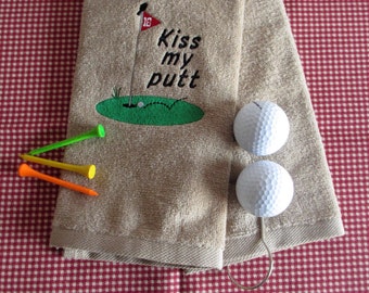 Embroidered Golf Towel: Personalized Cotton Terry Velour, Kiss My Putt