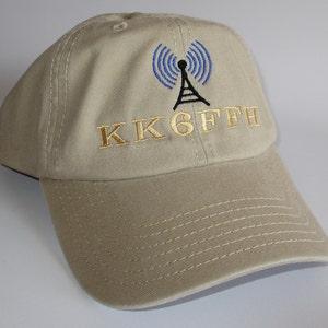 Custom embroidered hats / caps, "HAM RADIO HAT"  with radio antenna and your callsign