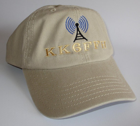 Custom embroidered hats / caps, "HAM RADIO HAT"  with radio antenna and your callsign