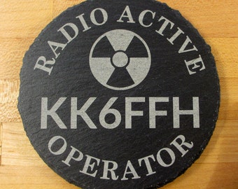 Custom Engraved Slate Coaster: HAM Radio Call Sign, Radio Shack Decor