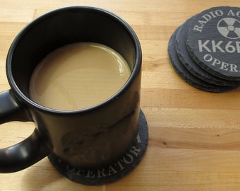 Custom Engraved Slate Coasters: Ham Radio Call Sign, Set of 4