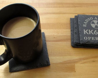 Engraved Ham Radio Slate Coasters: Personalized Call Sign, Set of 4