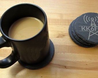 Custom Engraved Slate Coaster Set: Ham Radio Operator Gift
