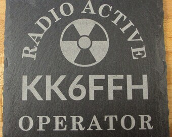 Engraved Ham Radio Call Sign Slate Coaster: Personalized Radio Shack Decor