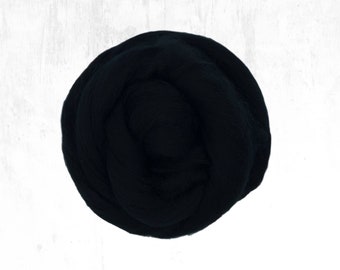 Merino wool roving, Super Fine, 18.5 micron, Raven