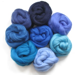 The Blues Felter&#39;s Palette, 250 grams (8.8 oz), 19 micron Extra Fine Merino wool, 8 colours.