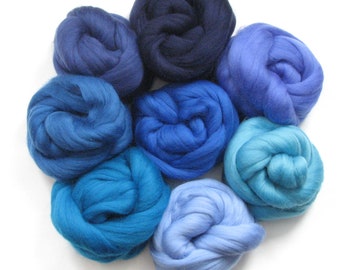 The Blues Felter's Palette, 250 grams (8.8 oz), 19 micron Extra Fine Merino wool, 8 colours.